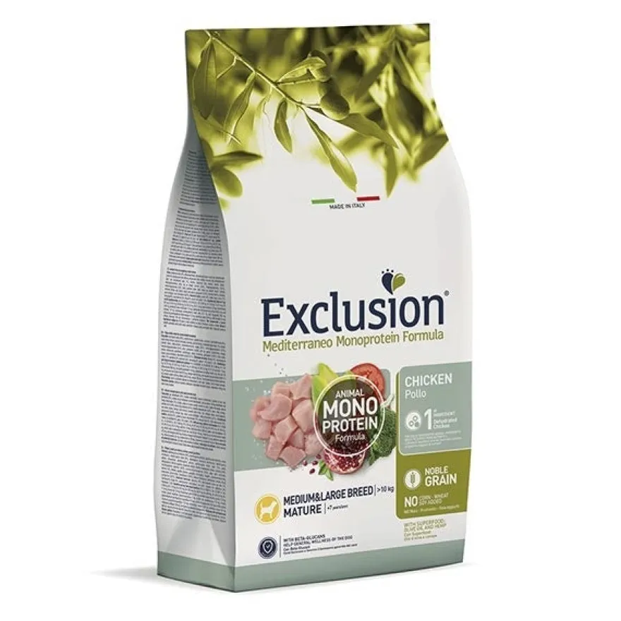Exclusion Mediterraneo Monoprotein Crocchette Pollo Per Cani Maturi Taglia Media/Grande Sacco 3 Kg