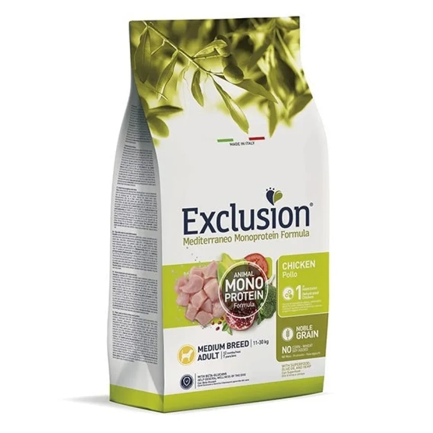 Exclusion Mediterraneo Monoprotein Crocchette Pollo Per Cani Adulti Taglia Media Sacco 3kg