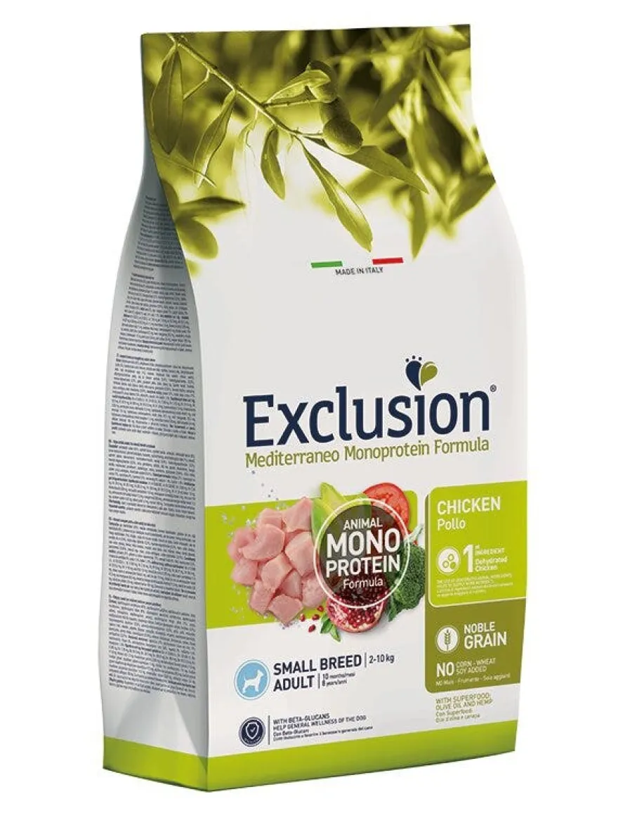 Exclusion Mediterraneo Monoprotein Formula Noble Grain Cibo Secco Con Pollo Cani Adulti Taglia Small Sacco 2kg