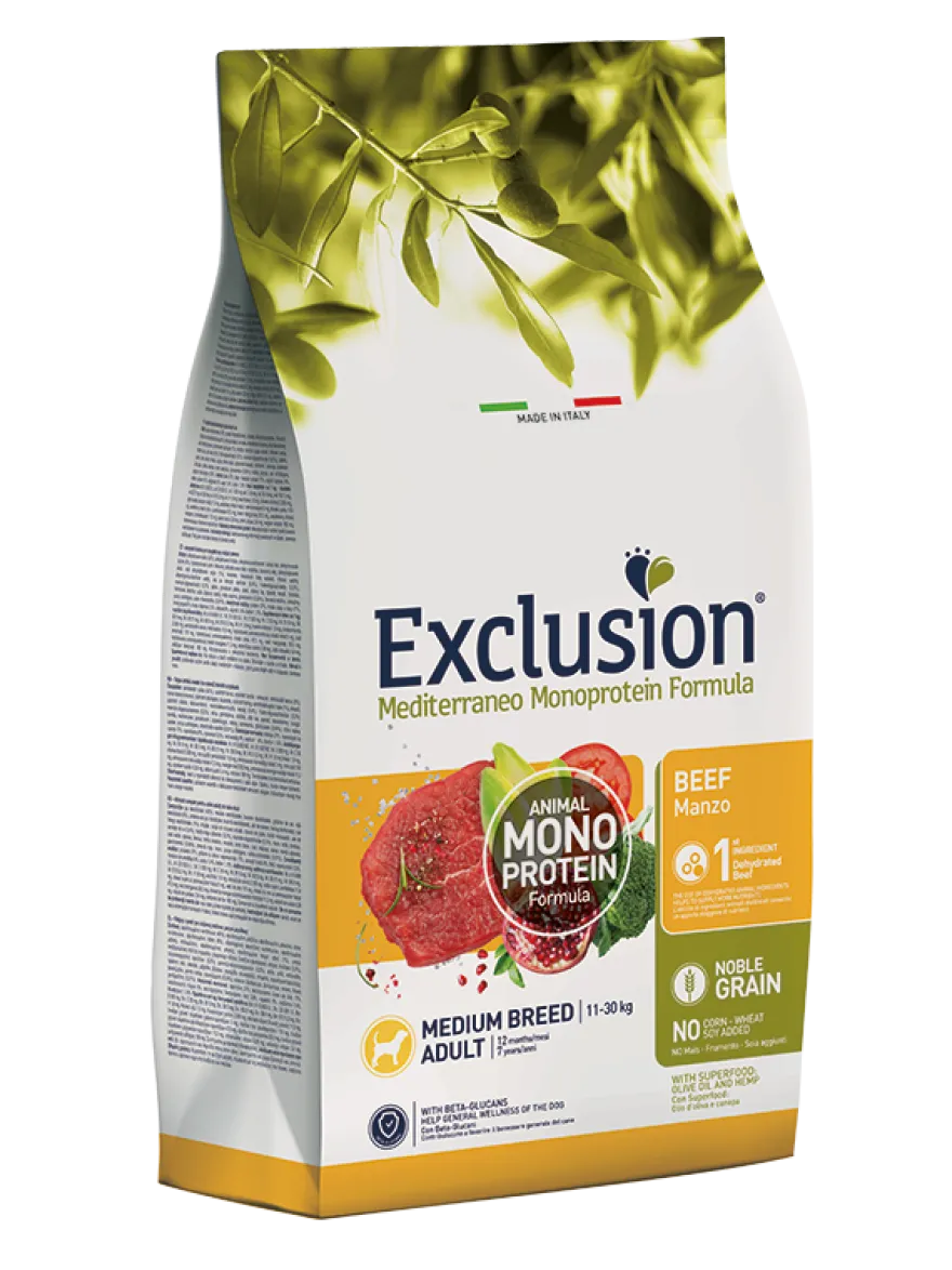 Exclusion Mediterraneo Monoprotein Noble Grain Manzo 12kg Cane
