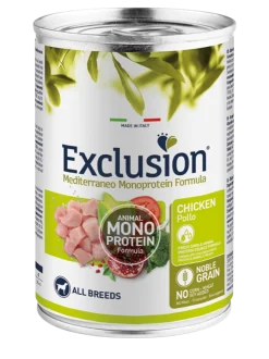 Exclusion Mediterraneo Monoprotein Noble Grain Umido Al Pollo Per Cani Lattina 400gr