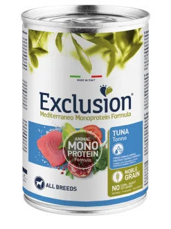 Exclusion Mediterraneo Monoprotein Noble Grain Umido Al Tonno Per Cani Lattina 400gr