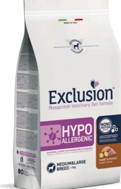 Exclusion Monoprotein Veterinary Diet Formula Hypoallergenic Crocchette Coniglio/Patate Per Cani Taglia Media/Grande Sacco 12kg
