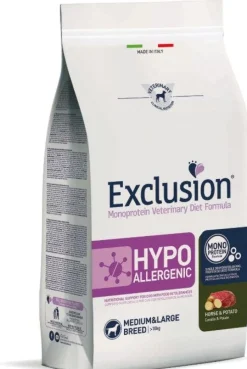 Exclusion Monoprotein Veterinary Diet Formula Hypoallergenic Crocchette Cavallo/Patate Per Cani Taglia Media/Grande Sacco 12kg