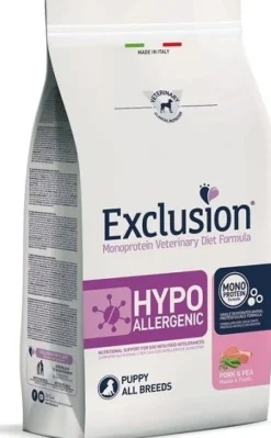 Exclusion Monoprotein Veterinary Diet Formula Hypoallergenic Crocchette Suino/Piselli Per Cuccioli Sacco 12kg
