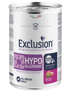 Exclusion Veterinary Diet Formula Hypoallergenic Per Cani Maiale/Piselli Lattina 400g