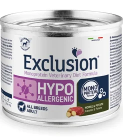Exclusion Veterinary Diet Formula Hypoallergenic Per Cani Cavallo/Patate Lattina 200gr