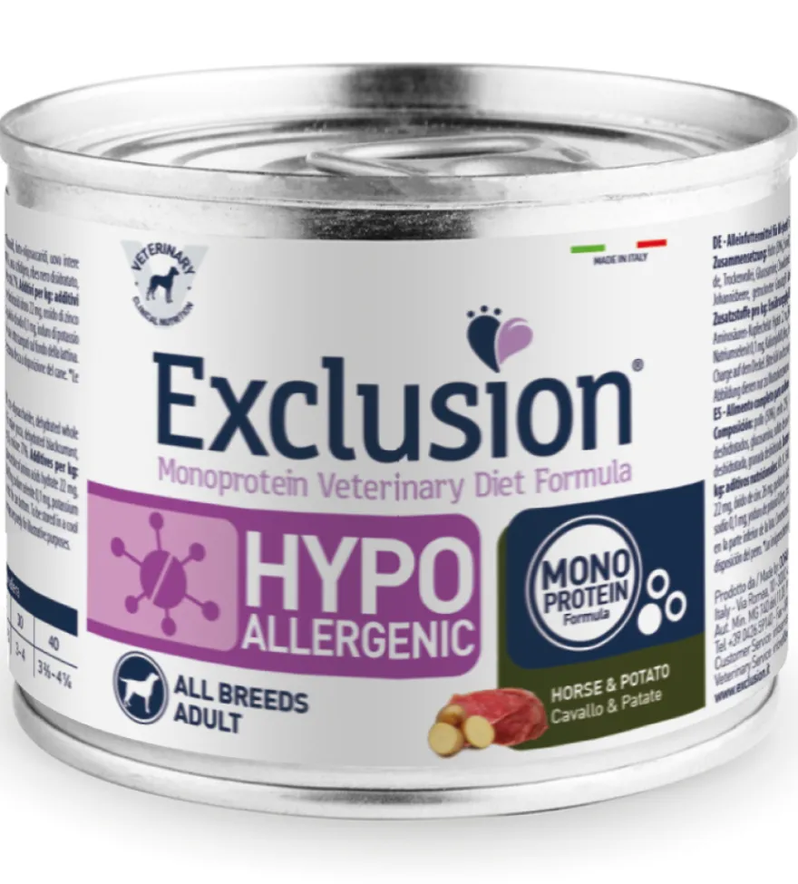Exclusion Veterinary Diet Formula Hypoallergenic Per Cani Cavallo/Patate Lattina 200gr