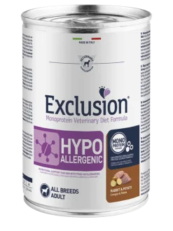 Exclusion Veterinary Diet Formula Hypoallergenic Per Cani Coniglio/Patate Lattina 400gr