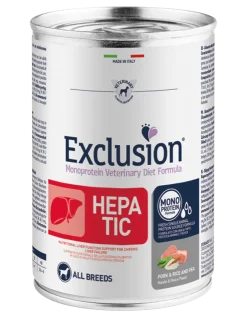 Exclusion Veterinary Diet Hepatic Pork Rice And Pea Cani Adulti Lattina 400gr