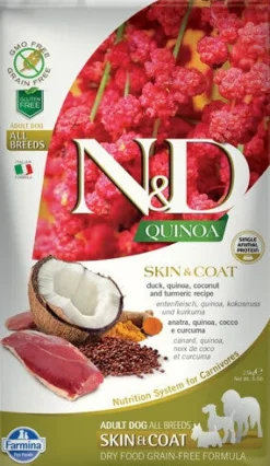 Farmina Natural & Delicious All Breed Quinoa Skin & Coat Anatra Grain Free Cibo Secco Per Cani 2,5kg
