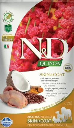 Farmina Natural & Delicious All Breed Quinoa Skin & Coat Quaglia Grain Free Cibo Secco Per Cani 2,5kg