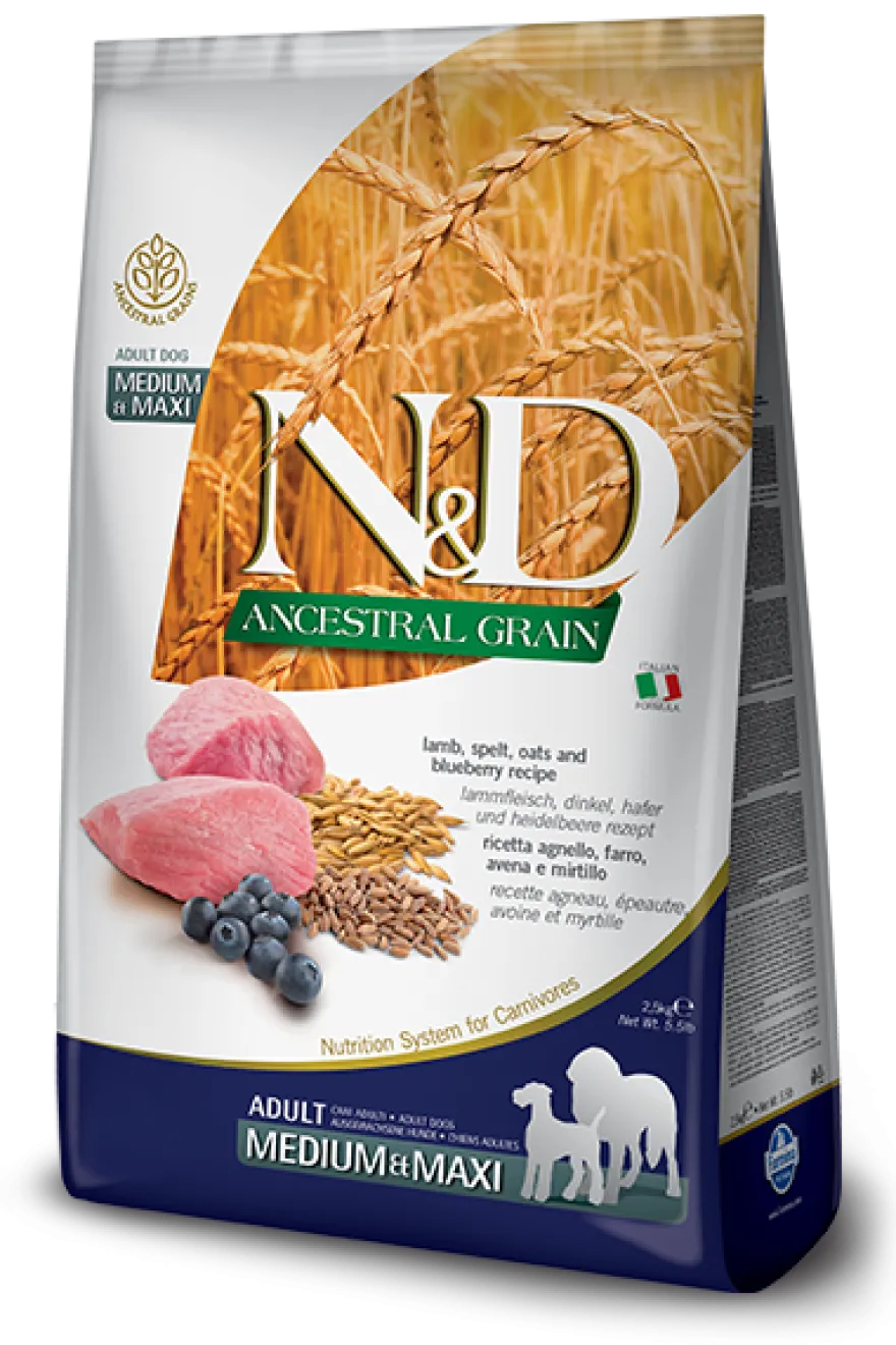 Farmina N&D Ancestral Grain Agnello E Mirtillo Cani Adulti Taglia Media E Grande Sacco 2,5kg