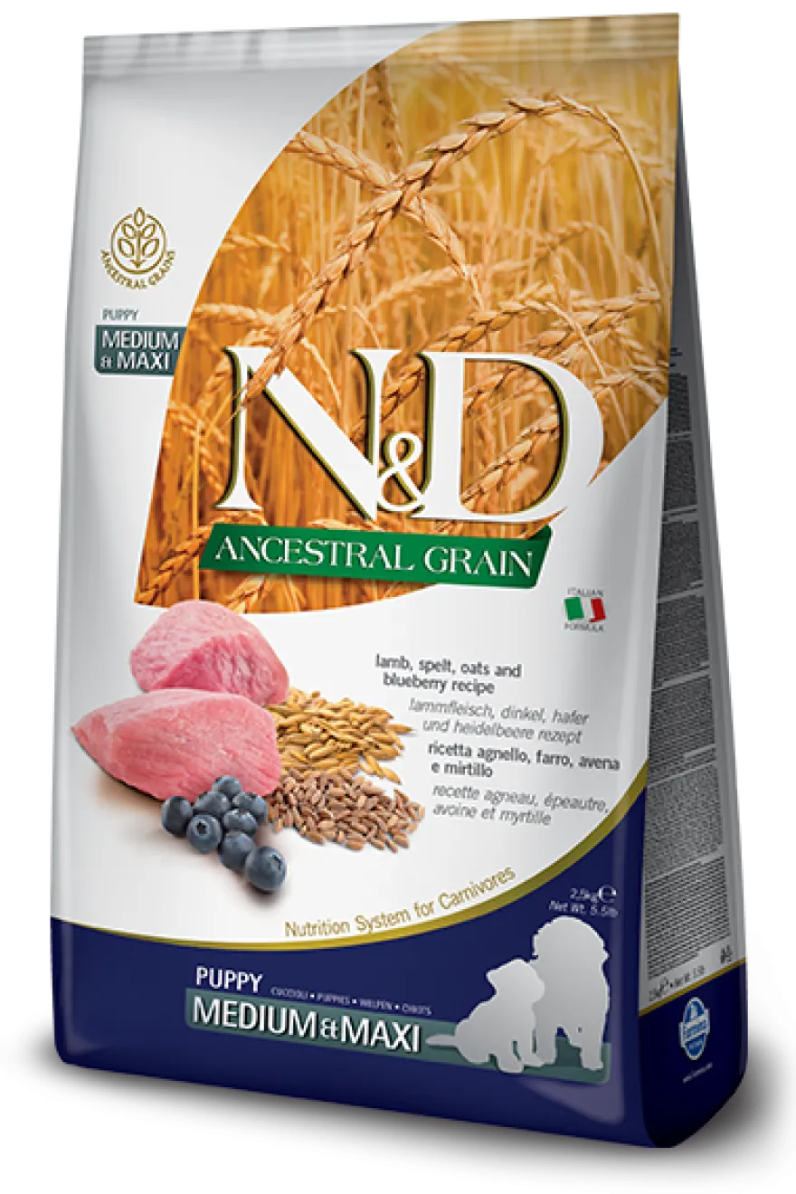 Farmina N&D Ancestral Grain Agnello E Mirtillo Cani Cuccioli Taglia Media E Grande Sacco 12kg