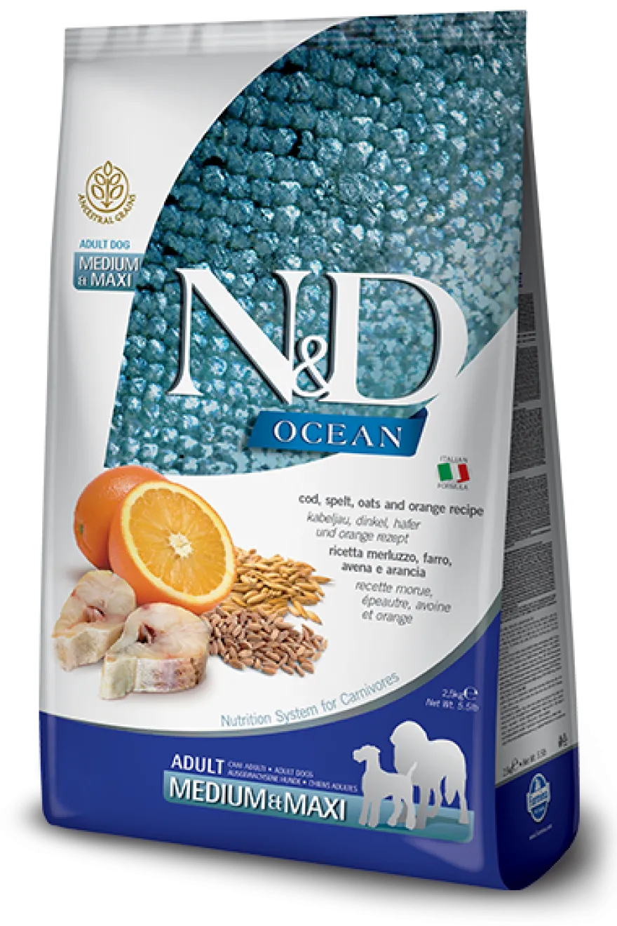 Farmina N&D Ocean Merluzzo E Farro Cani Adulti Taglia Media E Grande Sacco 2,5kg