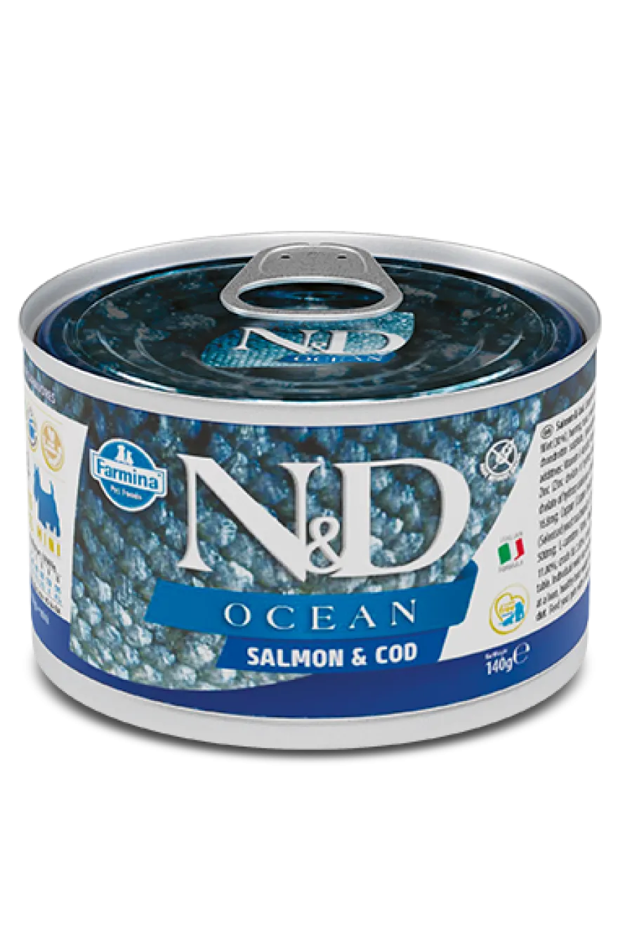 Farmina N&D Ocean Salmone E Merluzzo Cani Adulti Taglia Mini Lattina 140g