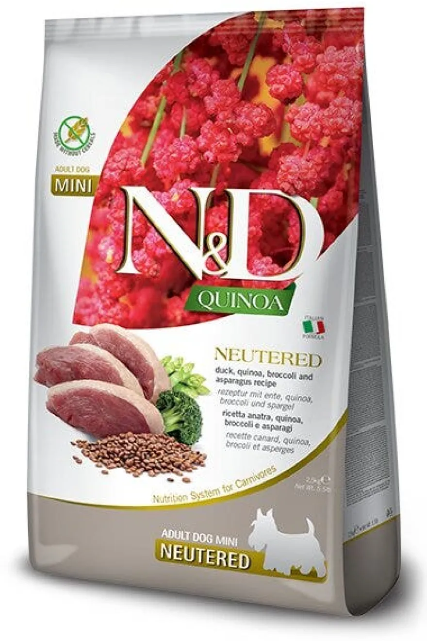 Farmina N&D Quinoa Dog Anatra Broccoli Asparagus Neutered Per Cani Adulti Taglia Mini Sacco 7kg