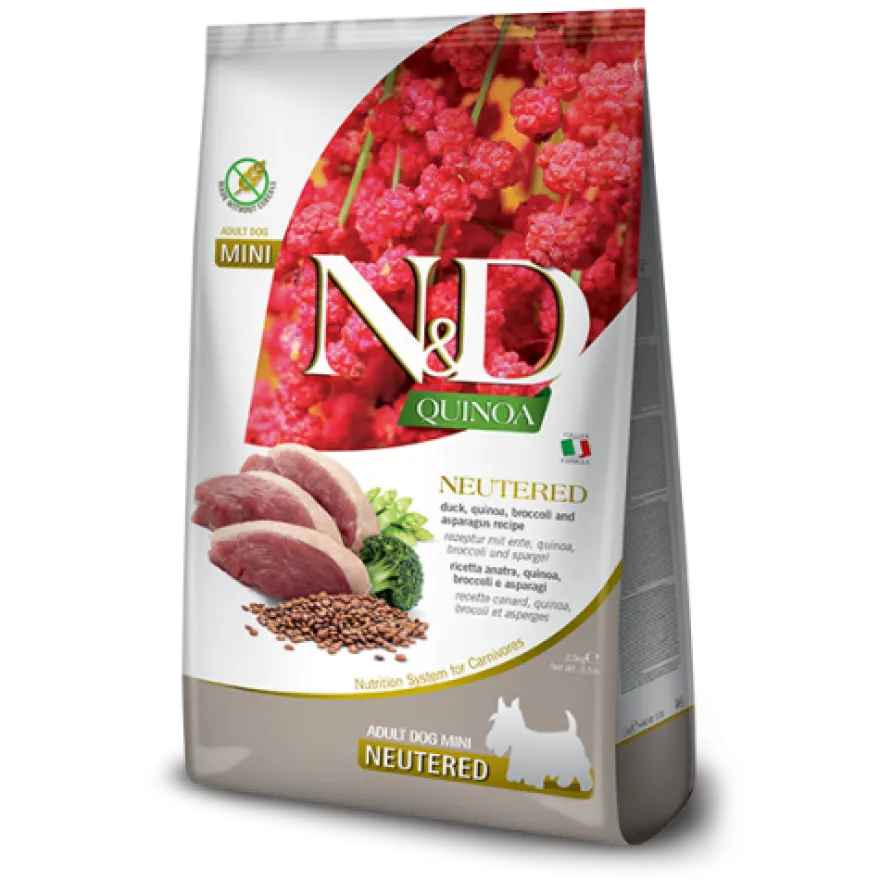 Farmina N&D Quinoa Dog Anatra Broccoli Asparagus Neutered Per Cani Adulti Taglia Mini Sacco 7kg