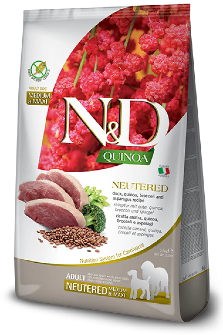 Farmina N&D Quinoa Neutered Anatra E Broccoli Cani Adulti Sterilizzati Taglia Media E Grande Sacco 12kg