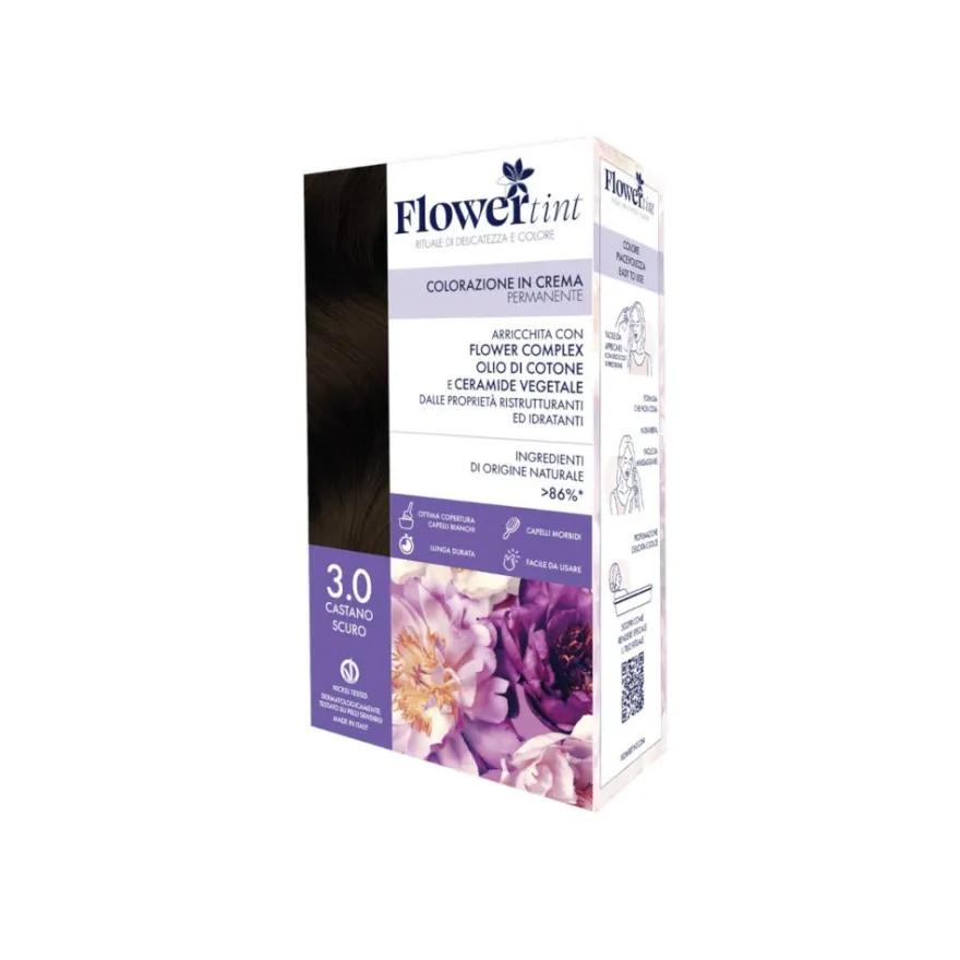 Flowertint Colorazione In Crema Permanente Colore 3,0 Castano Scuro