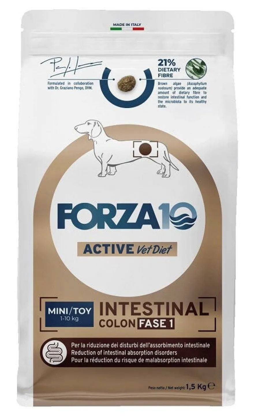 Forza10 Active Vet Diet Intestinal Colon Fase 1 Crocchette Pesce Per Cani Adulti 1,5kg