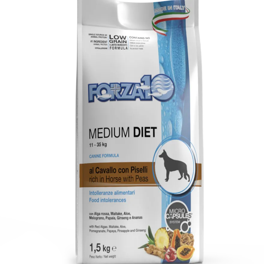 Forza10 Medium Diet Crocchette Al Cavallo E Piselli Per Cani Taglia Media Sacco 1,5kg