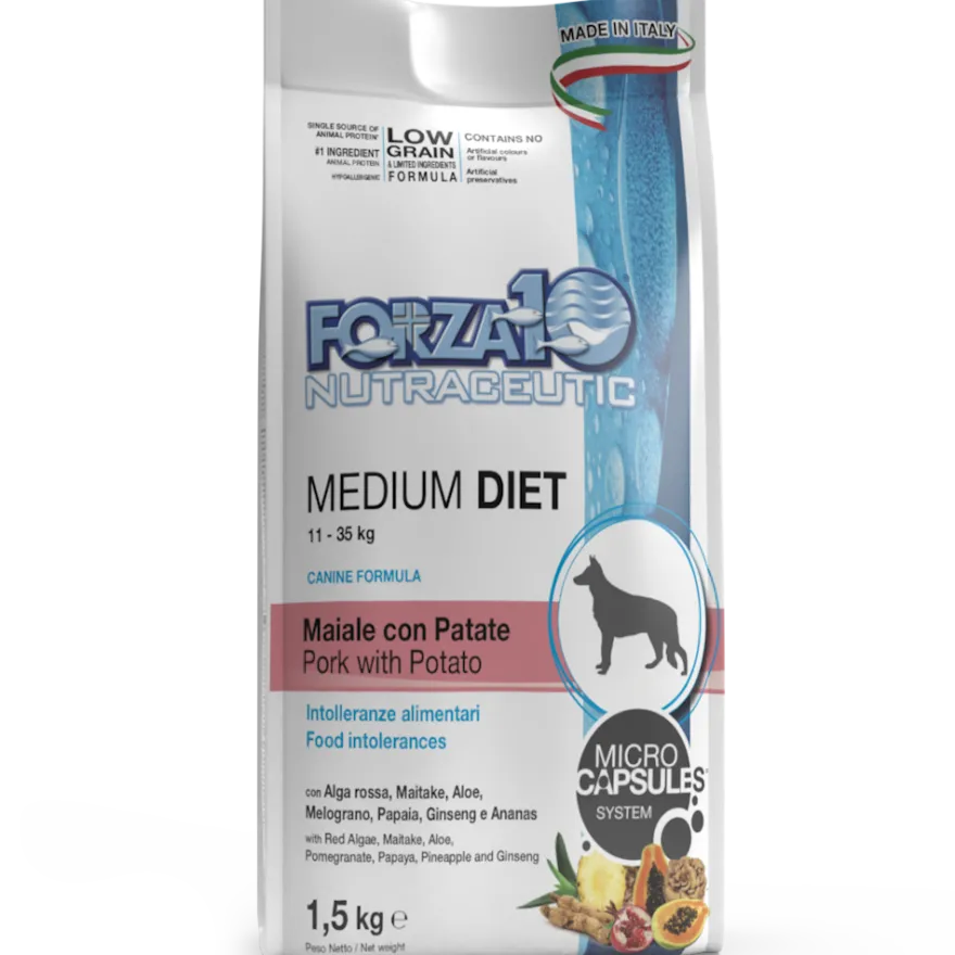 Forza10 Medium Diet Crocchette Al Maiale Con Patate Cani Adulti Taglia Media Sacco 1,5kg