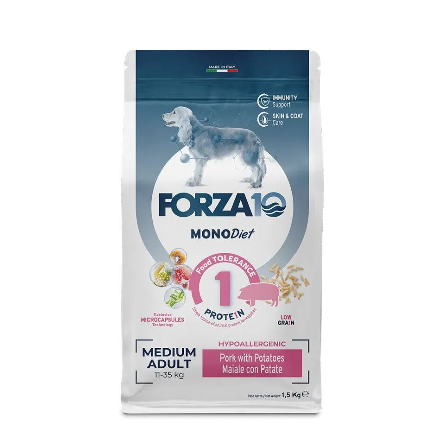 Forza10 Medium Diet Crocchette Al Maiale Con Patate Cani Adulti Taglia Media Sacco 1,5kg