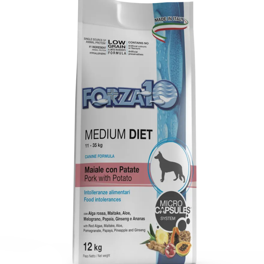 Forza 10 Medium Diet Maiale Con Patate Cibo Secco Per Cani Taglia Media Sacco 12 Kg