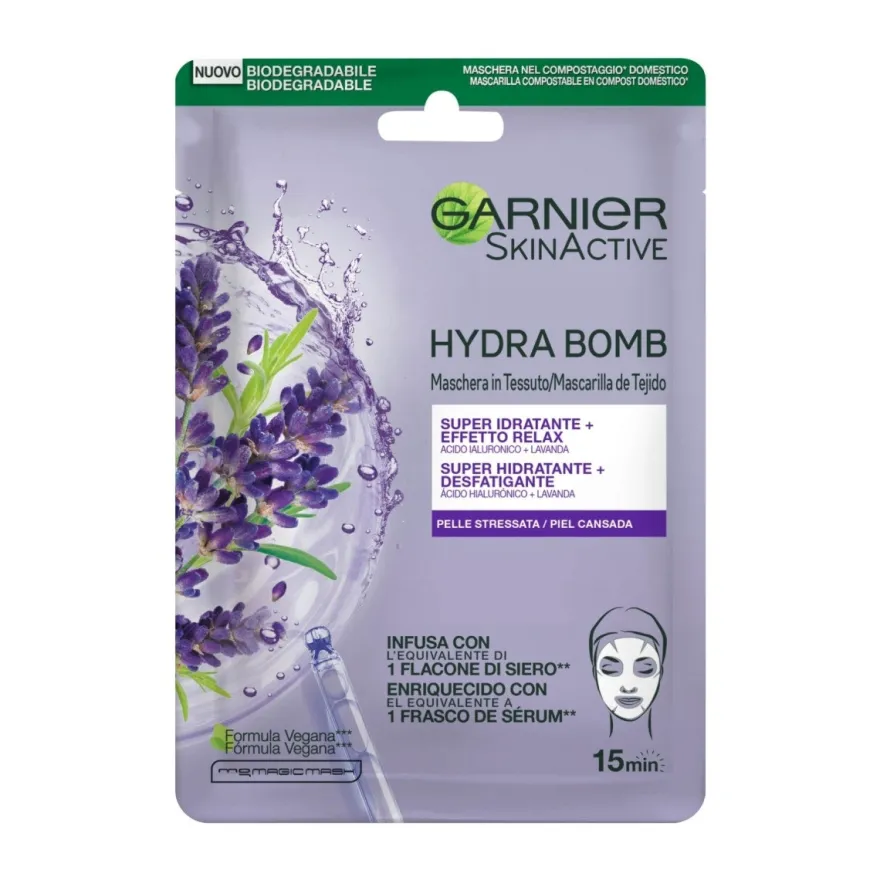 Garnier Maschera In Tessuto Hydra Bomb Con Acido Ialuronico E Lavanda 28g