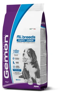 Gemon All Breeds Puppy Junior Tonno/Riso Cibo Secco Per Cani Cuccioli Sacco 3 Kg