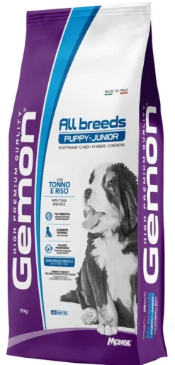 Gemon All Breeds Puppy Junior Tonno/Riso Cibo Secco Per Cani Cuccioli Sacco 15 Kg