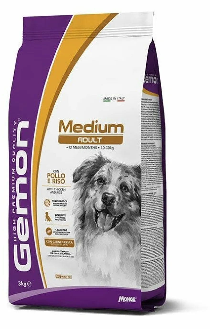 Gemon Medium Adult Con Pollo E Riso Cibo Secco Cani Adulti Taglia Media Sacco 3kg