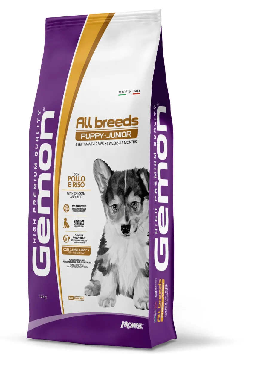 Gemon Pollo E Riso Cibo Secco Cani Cuccioli Sacco 15 Kg