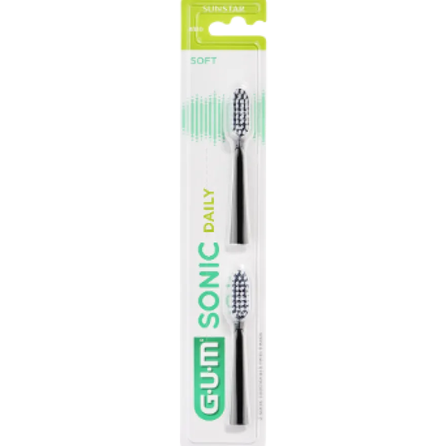 Gum Sonic Daily Spazzolino Batteria Refill Black Testine Di Ricambio 2 Pezzi
