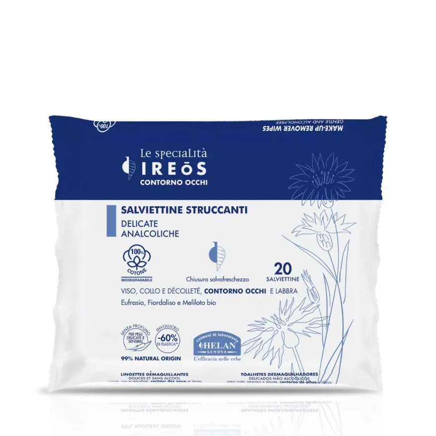 Helan Ireos Contorno Occhi 20 Salviettine Struccanti Delicate Analcoliche
