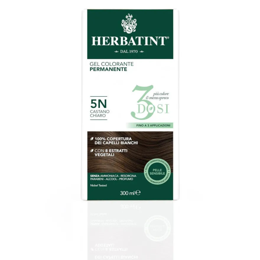 Herbatint Tinta Capelli Gel Permanente 5N Castano Chiaro 300ml 3 Dosi