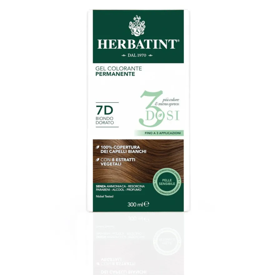 Herbatint Tintura Per Capelli Gel Permanente 7D Biondo Dorato 300ml 3 Dosi
