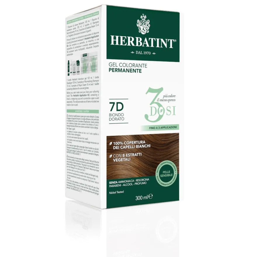 Herbatint Tintura Per Capelli Gel Permanente 7D Biondo Dorato 300ml 3 Dosi