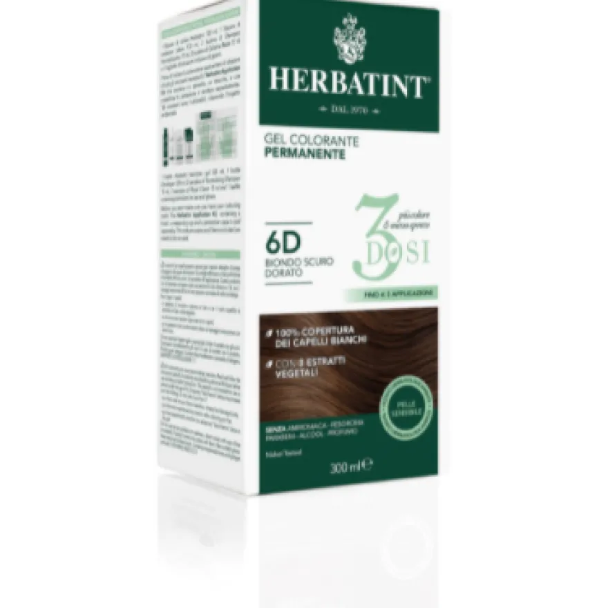 Herbatint Tintura Per Capelli Gel Permanente 6D Biondo Scuro Dorato 3 Dosi 300ml
