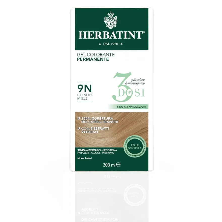 Herbatint Tintura Per Capelli Gel Permanente 9N Biondo Miele 3 Dosi 300ml