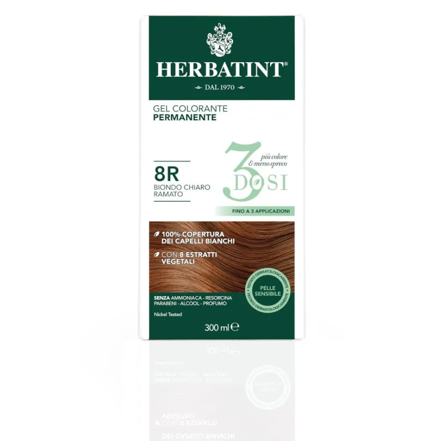 Herbatint Tintura Per Capelli Gel Permanente 8R Biondo Chiaro Ramato 3 Dosi 300ml