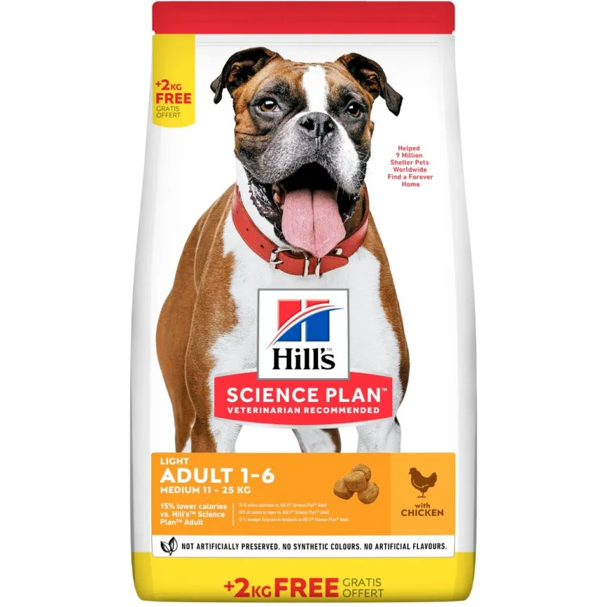 Hill's Science Plan Light Adult Crocchette Con Pollo Per Cani Taglia Media Sacco 14 Kg