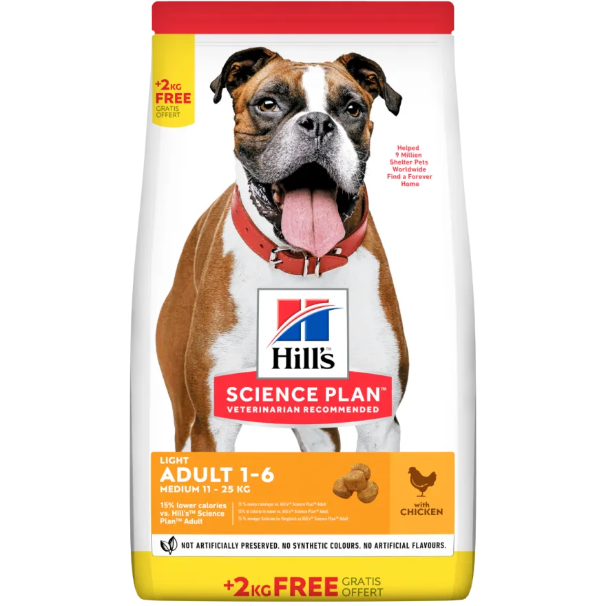 Hill's Science Plan Light Adult Crocchette Con Pollo Per Cani Taglia Media Sacco 14 Kg