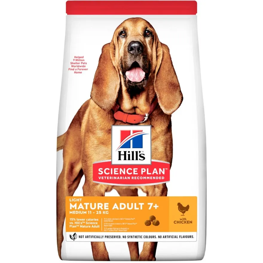 Hill's Science Plan Light Mature Adult Crocchette Con Pollo Per Cani Taglia Media Sacco 14Kg