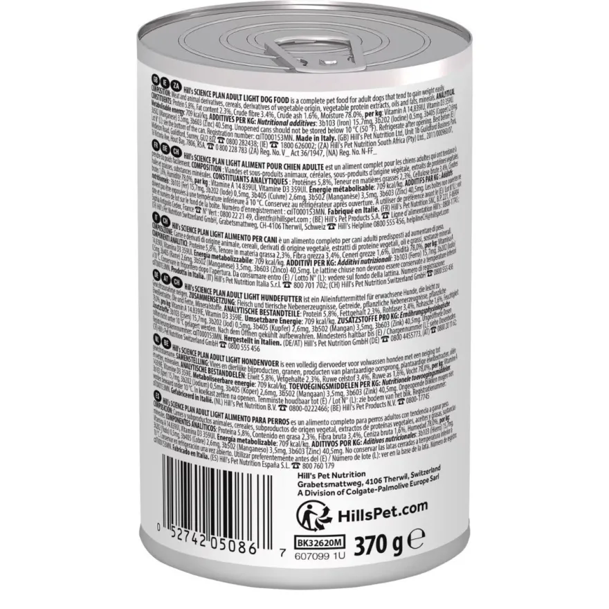 Hill's Science Plan Light Medium Adult Alimento Per Cani Scatoletta 370g