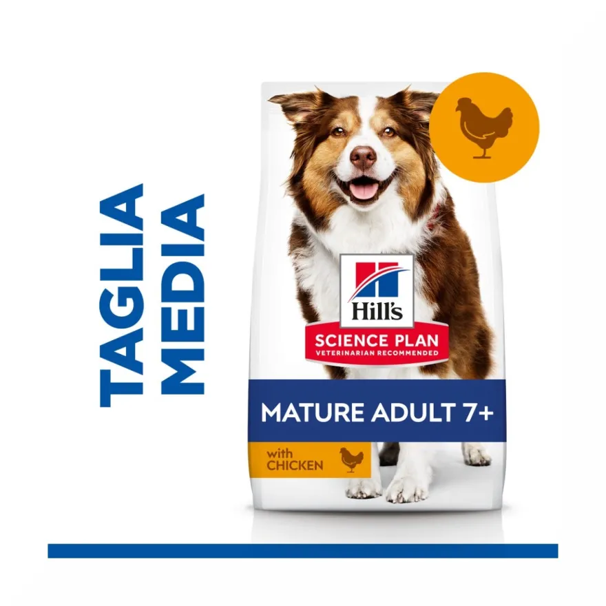 Hill's Science Plan Mature Adult 7+ Crocchette con Pollo per Cani Taglia Media Sacco 14 Kg