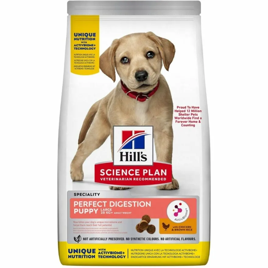 Hill's Science Plan Perfect Digestion Large Breed Puppy Cibo Secco Con Pollo E Riso Integrale Per Cuccioli Taglia Grande Sacco 12kg