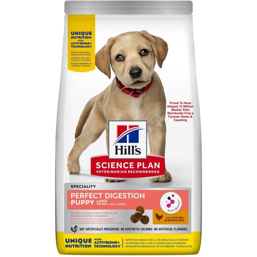 Hill's Science Plan Perfect Digestion Large Breed Puppy Cibo Secco Con Pollo E Riso Integrale Per Cuccioli Taglia Grande Sacco 12kg