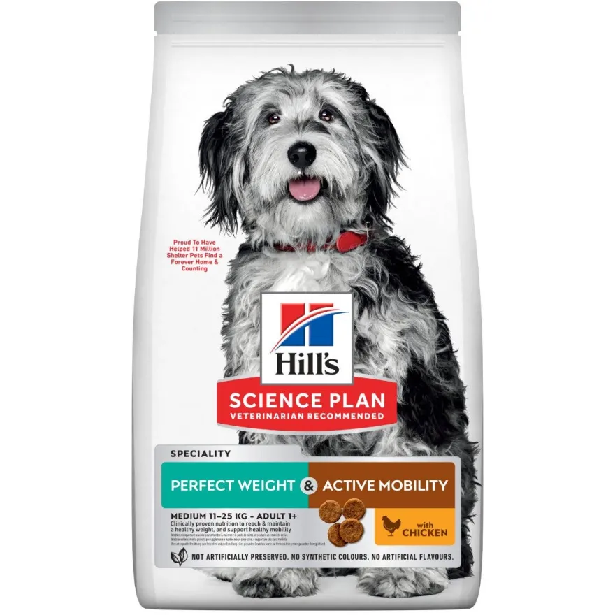 Hill's Science Plan Perfect Weight & Active Mobility Adult Crocchette Con Pollo Per Cani Taglia Media Sacco 12 Kg